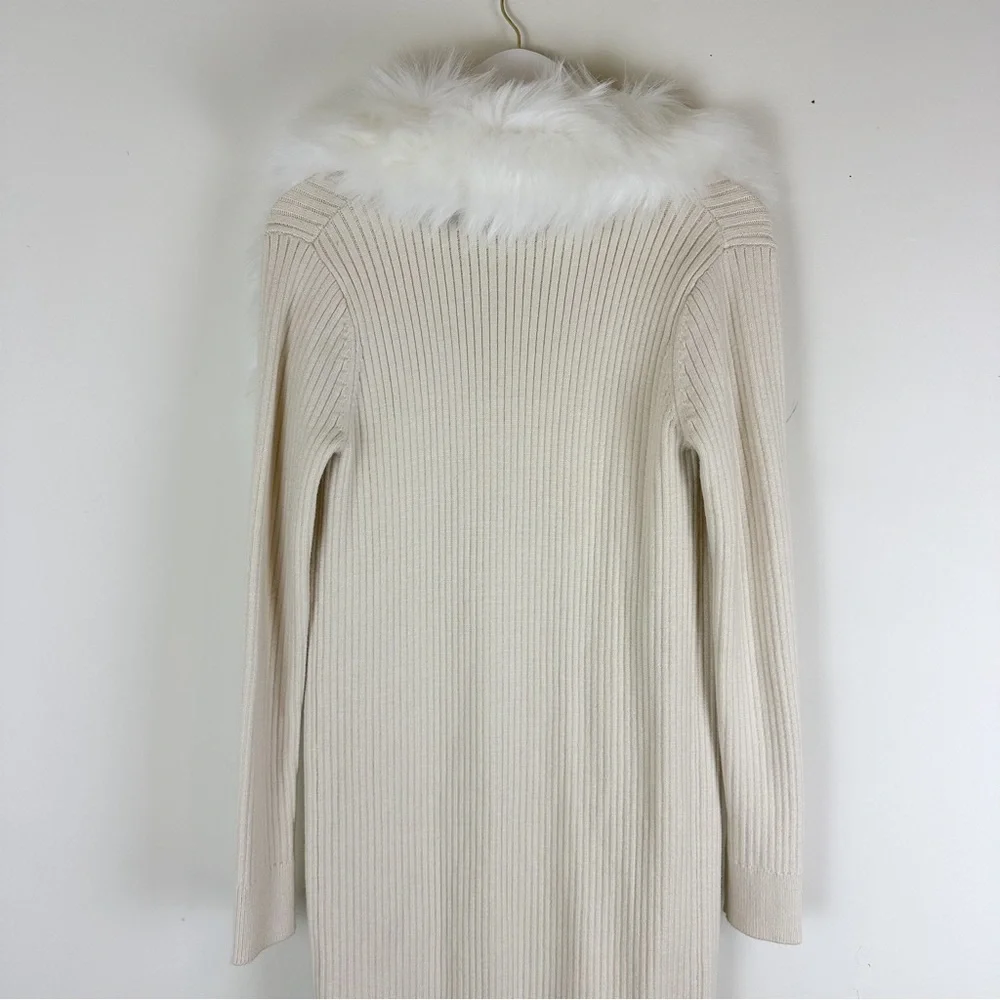 Show Me Your MuMu Cream Faux-Fur Collar Long Cardigan - Picture 10 of 13
